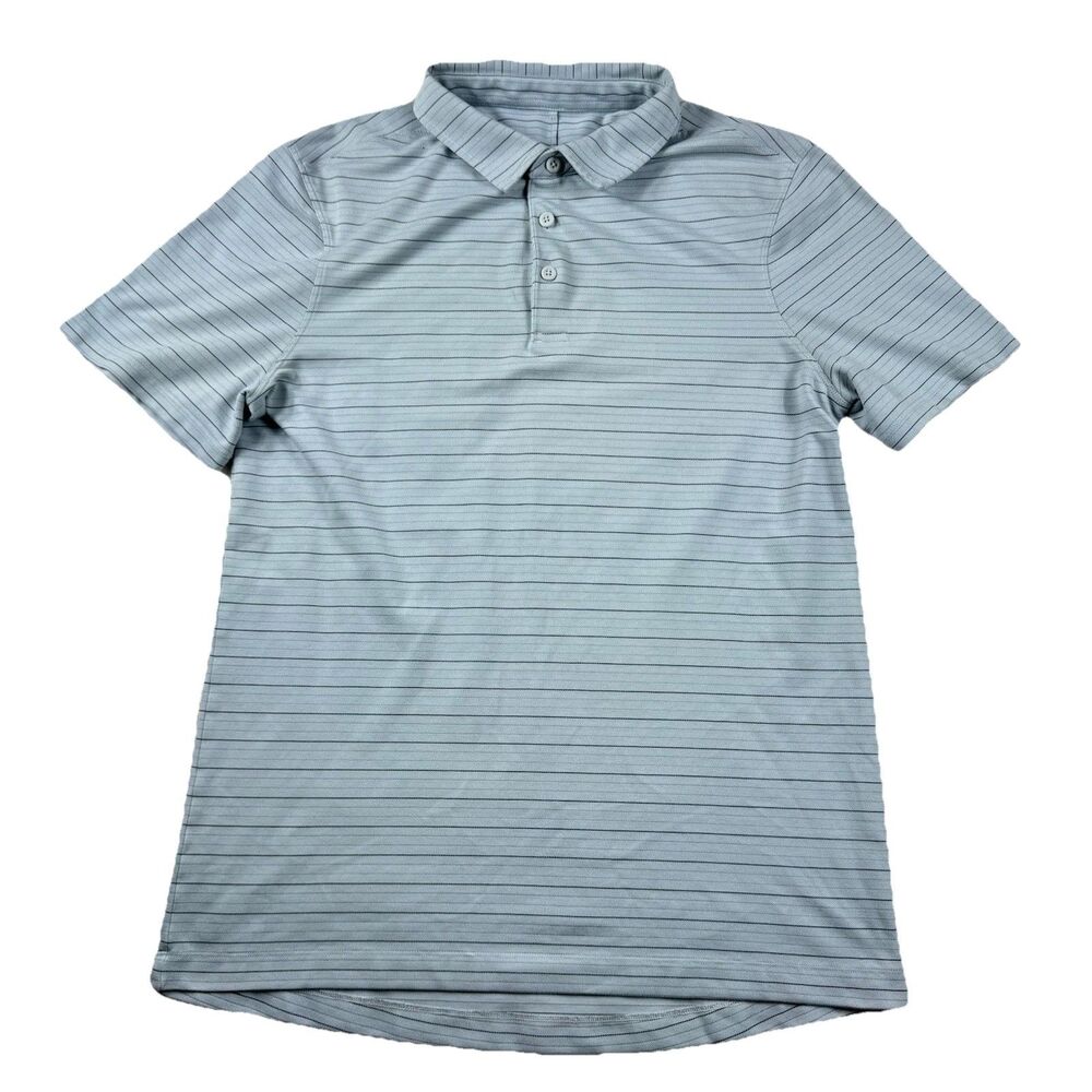Lululemon Evolution Polo Shirt Men's S Gray Stripe Tech Golf Performance Stretch